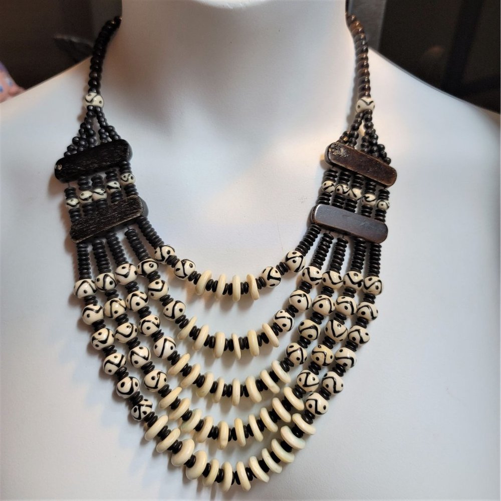 Bone Beaded Necklace 4 Strands